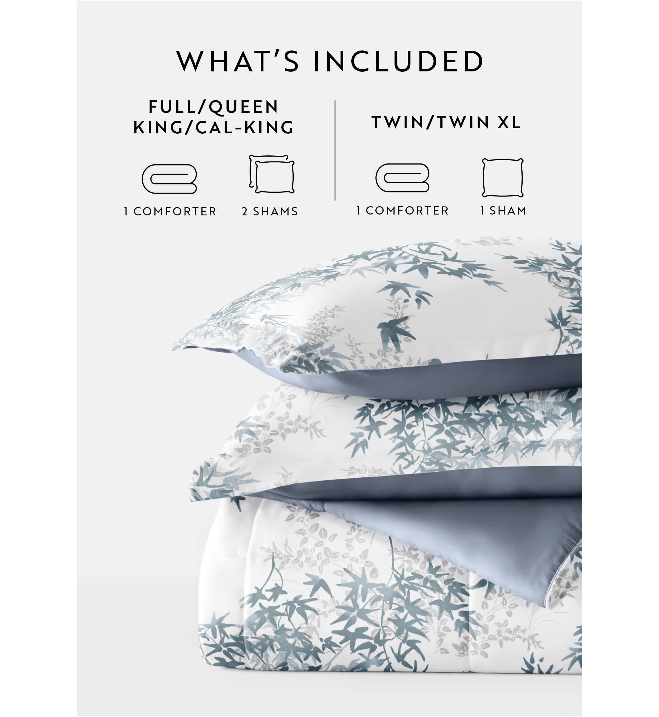 Reversible Bamboo Leaves Patterned Ultra Soft Microfiber Down-Alternative Comforter Set