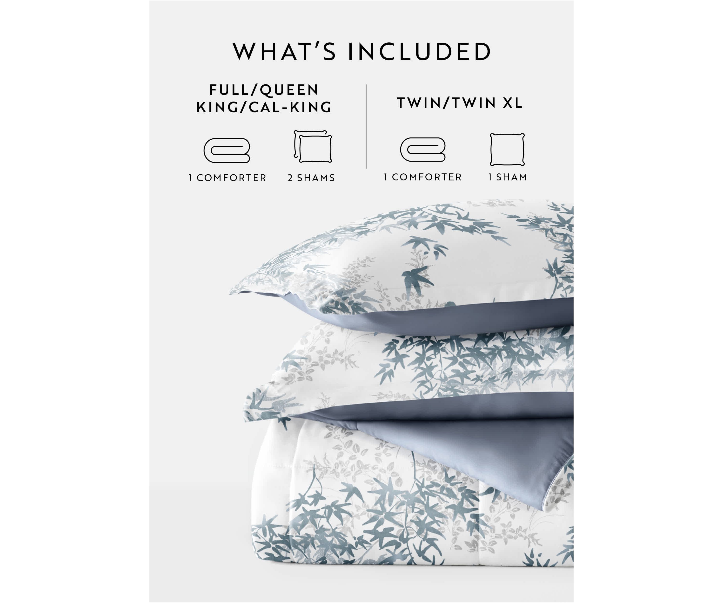 Reversible Bamboo Leaves Patterned Ultra Soft Microfiber Down-Alternative Comforter Set