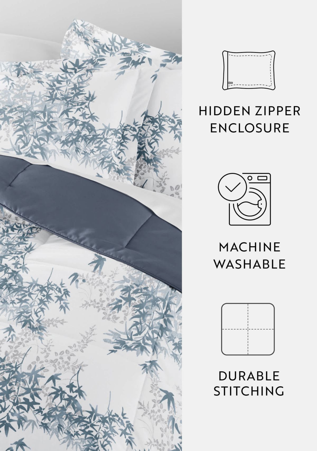 Reversible Bamboo Leaves Patterned Ultra Soft Microfiber Down-Alternative Comforter Set