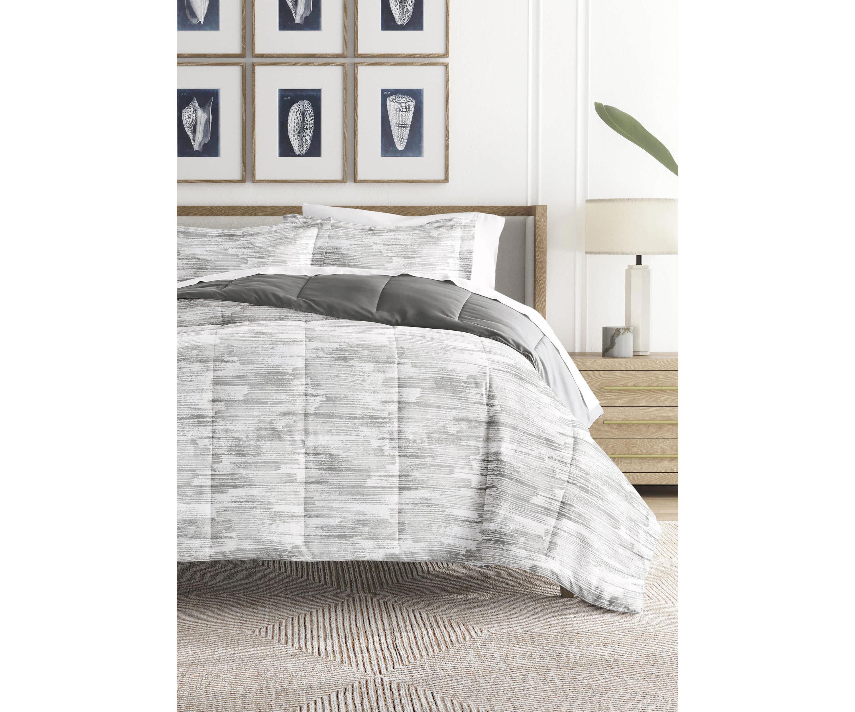 Reversible Textured Stripe Patterned Ultra Soft Microfiber Down-Alternative Comforter Set