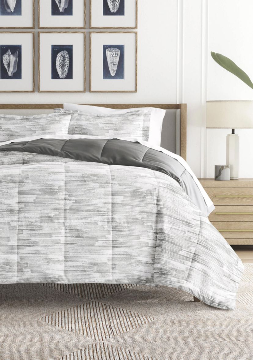 Reversible Textured Stripe Patterned Ultra Soft Microfiber Down-Alternative Comforter Set