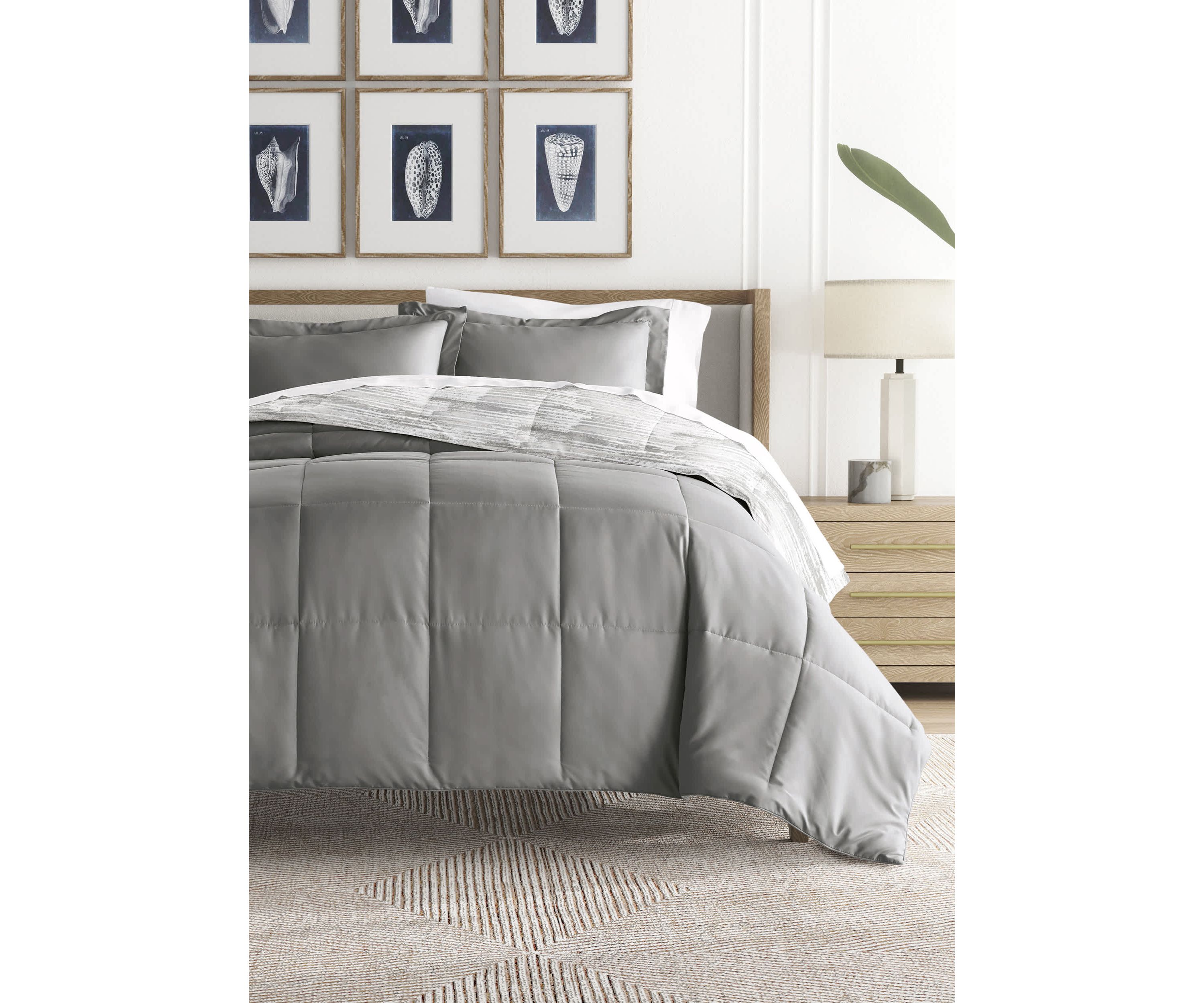 Reversible Textured Stripe Patterned Ultra Soft Microfiber Down-Alternative Comforter Set