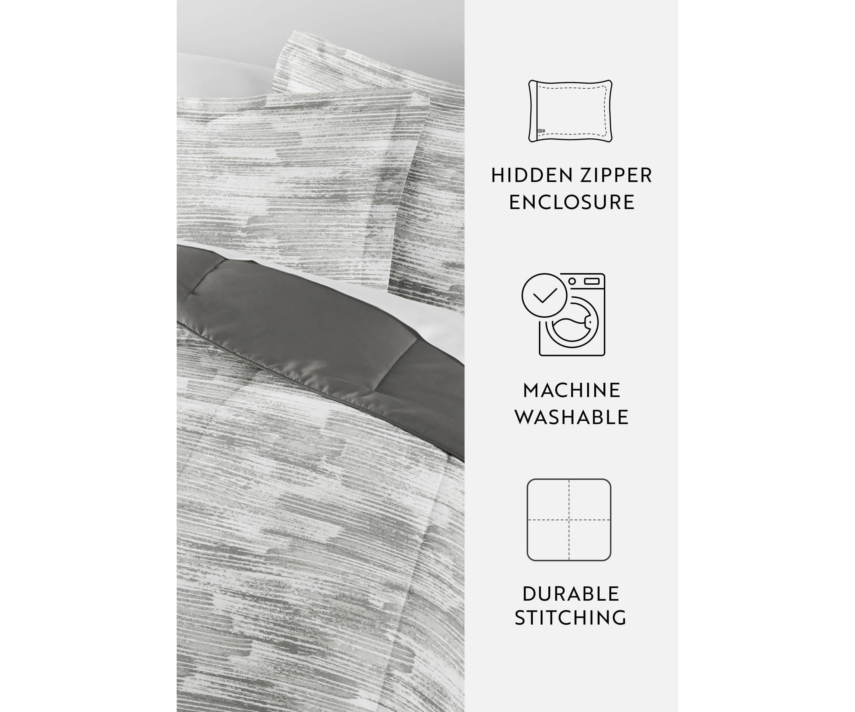 Reversible Textured Stripe Patterned Ultra Soft Microfiber Down-Alternative Comforter Set