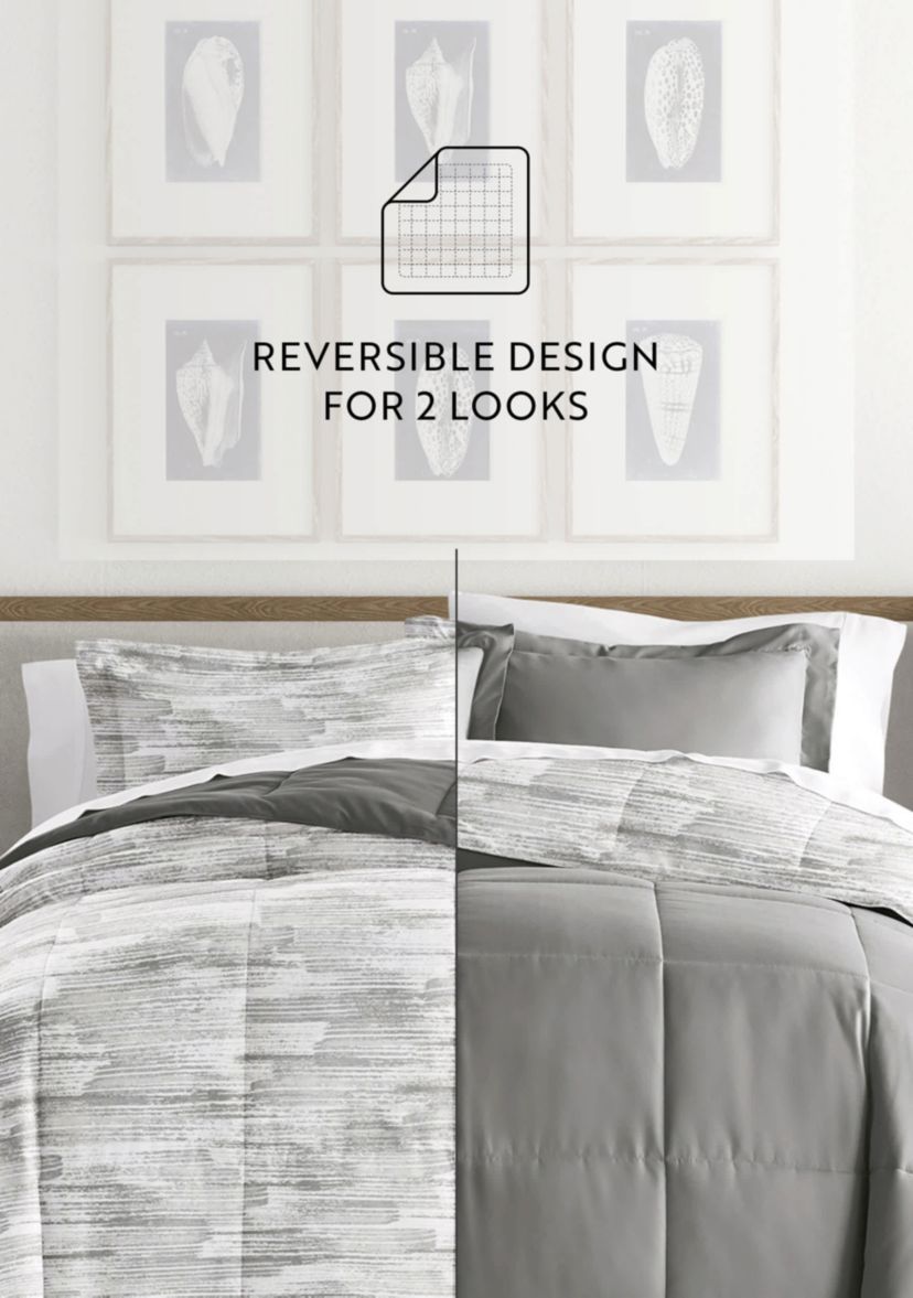 Reversible Textured Stripe Patterned Ultra Soft Microfiber Down-Alternative Comforter Set