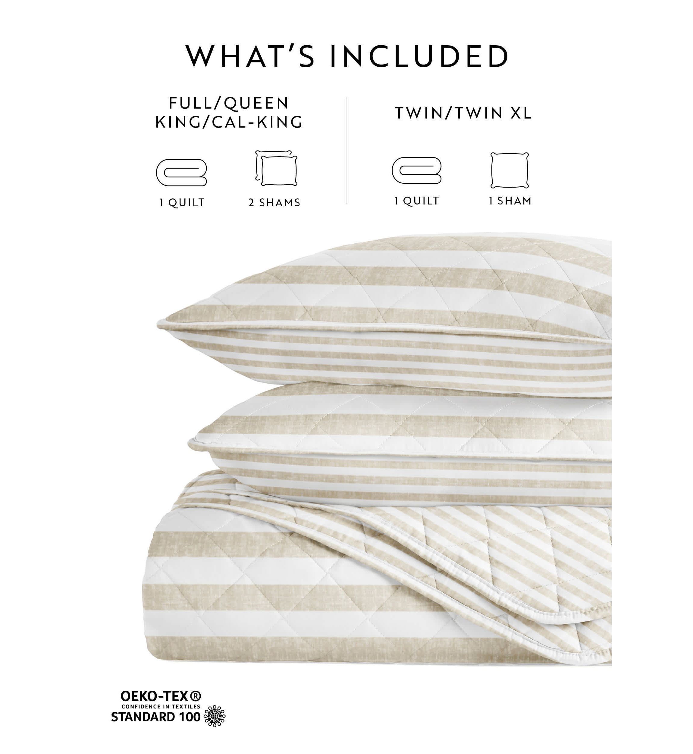 Ultra Soft Microfiber Reversible Classic Stripe All Season Quilt Set with Shams
