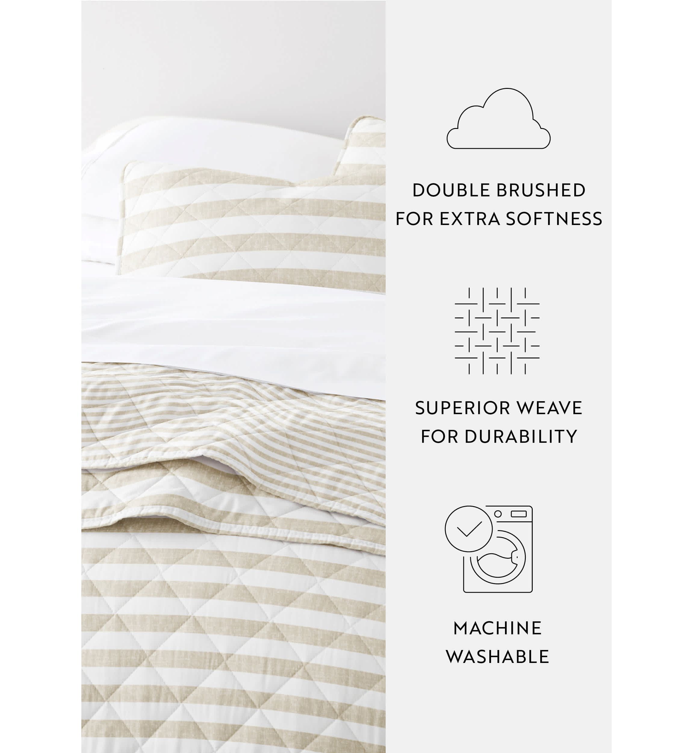Ultra Soft Microfiber Reversible Classic Stripe All Season Quilt Set with Shams