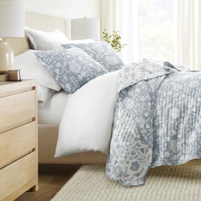 Luxury Inn Quilt Coverlet Set All Season Patterned Reversible Microfiber Ultra Soft Bedding, Light Blue, King/California King