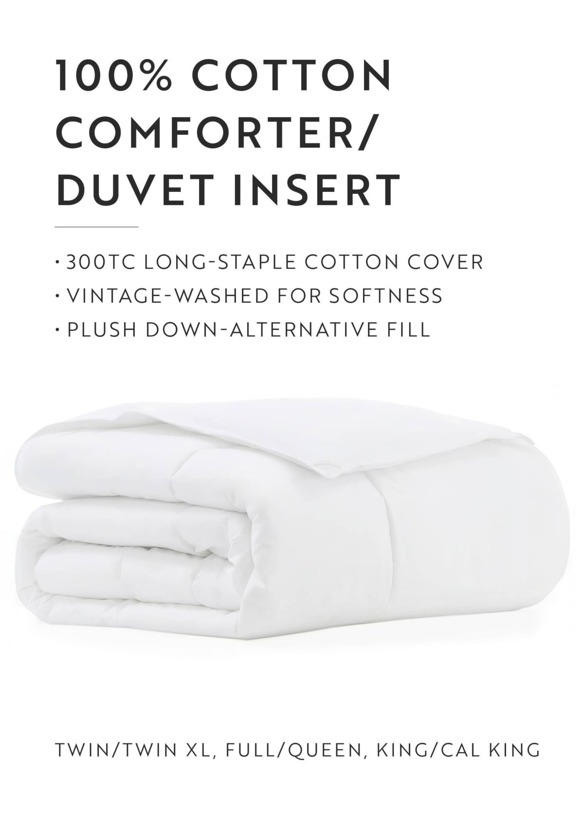 100% Cotton Ultra Soft Down-Alternative White Comforter/Duvet Insert