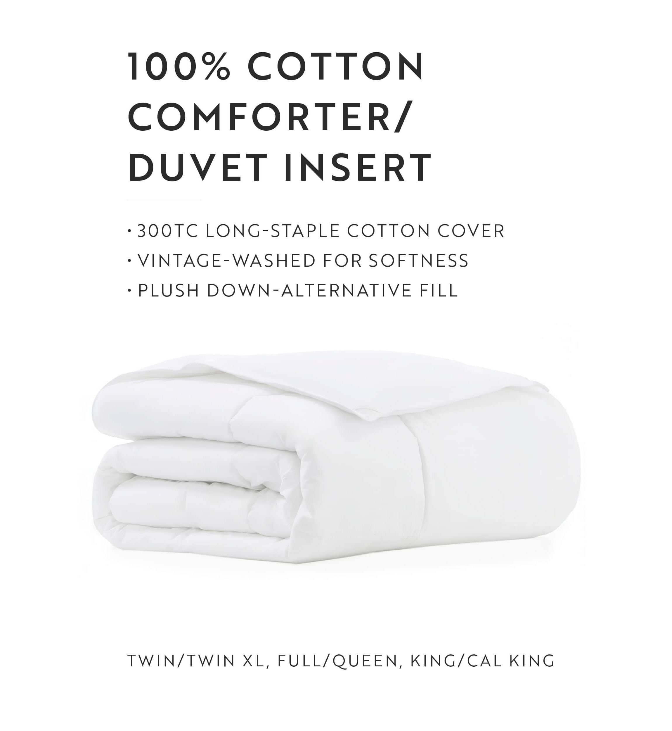 100% Cotton Ultra Soft Down-Alternative White Comforter/Duvet Insert
