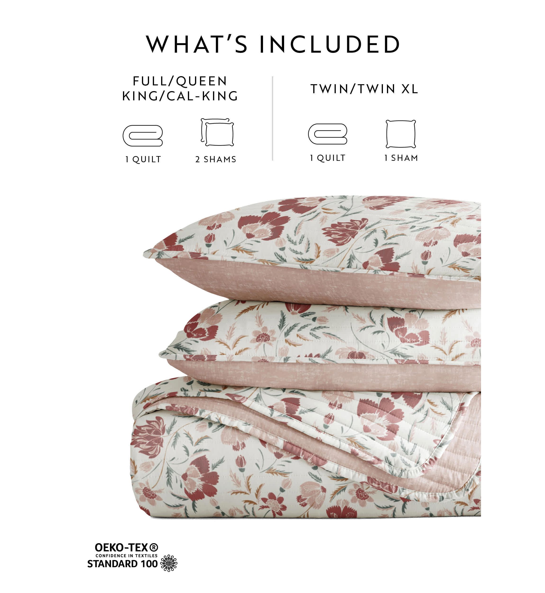 Ultra Soft Microfiber Reversible French Jacobean All Season Quilt Set with Shams