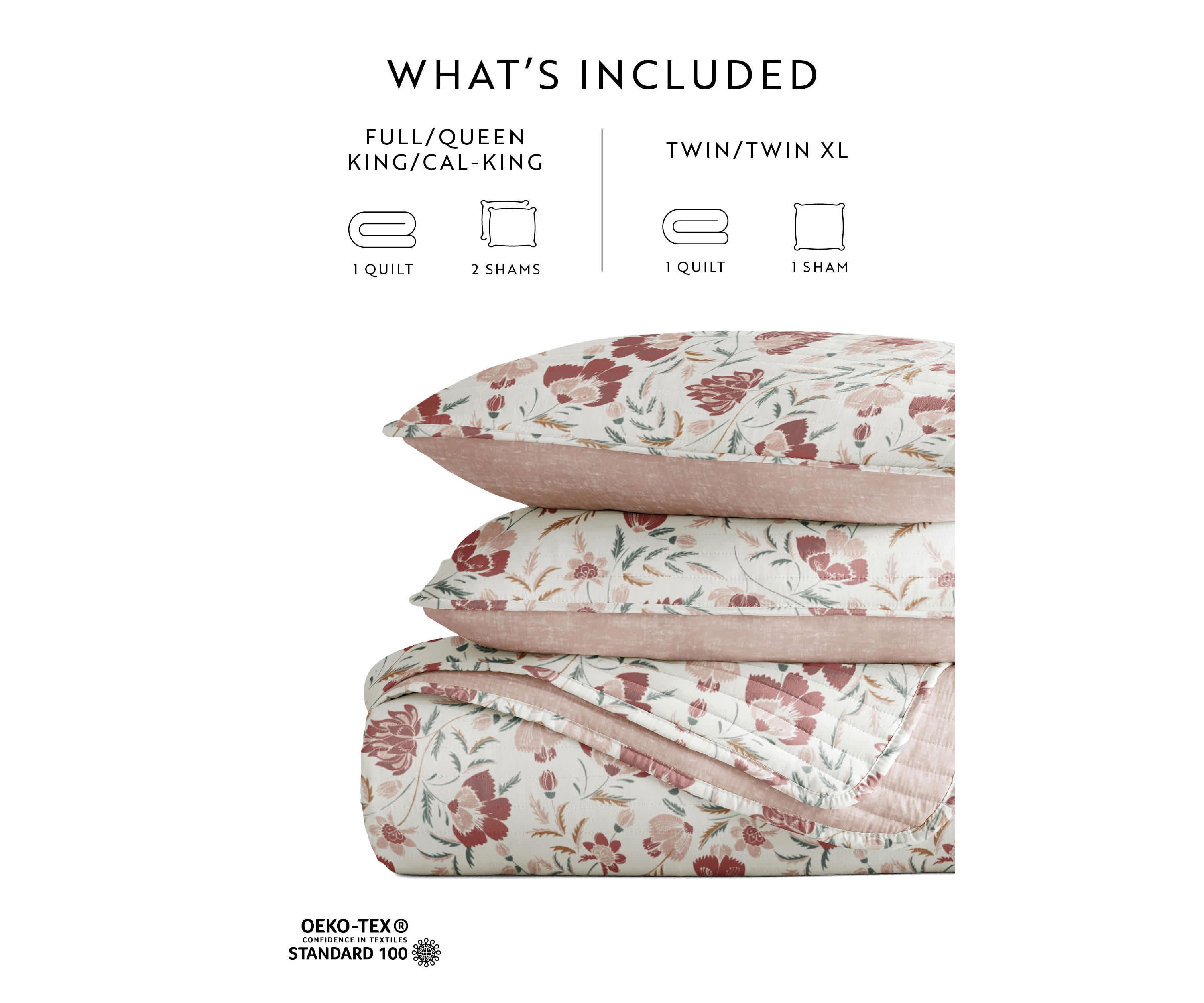 Ultra Soft Microfiber Reversible French Jacobean All Season Quilt Set with Shams