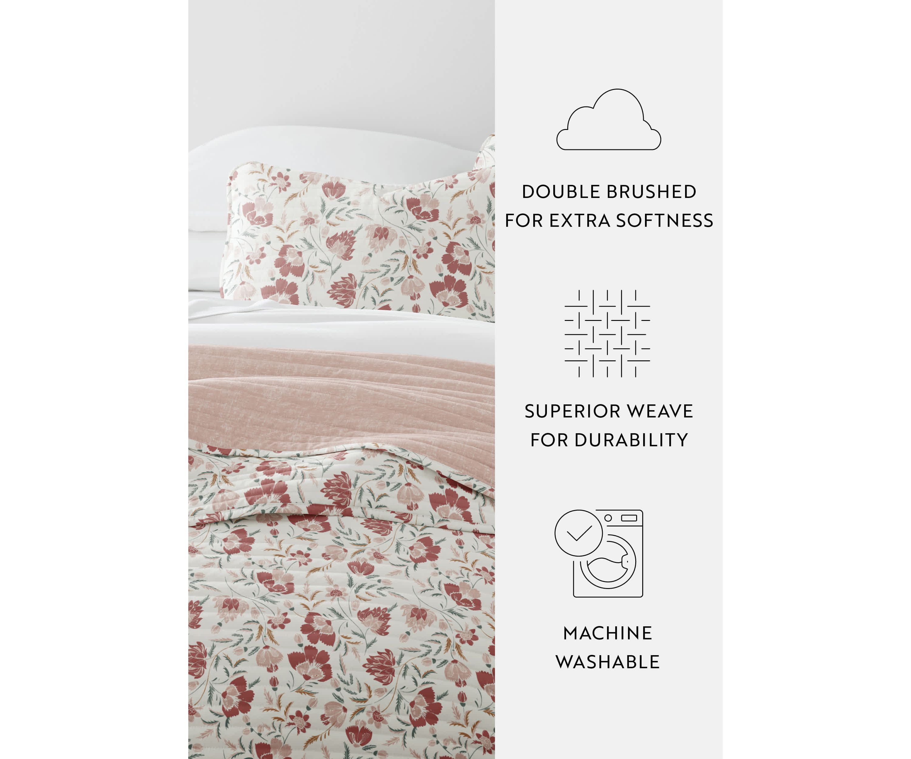 Ultra Soft Microfiber Reversible French Jacobean All Season Quilt Set with Shams