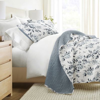 Luxury Inn Quilt Coverlet Set All Season Patterned Reversible Microfiber Ultra Soft Bedding, Light Blue, Twin Long