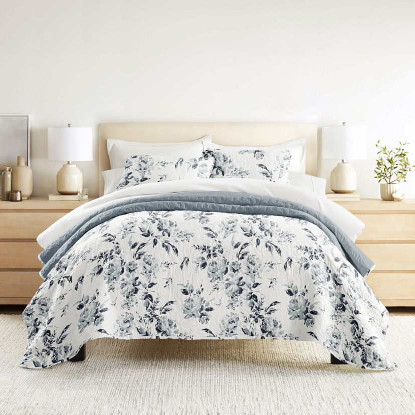 Quilt Coverlet Set All Season Patterned Reversible Microfiber Ultra Soft Bedding