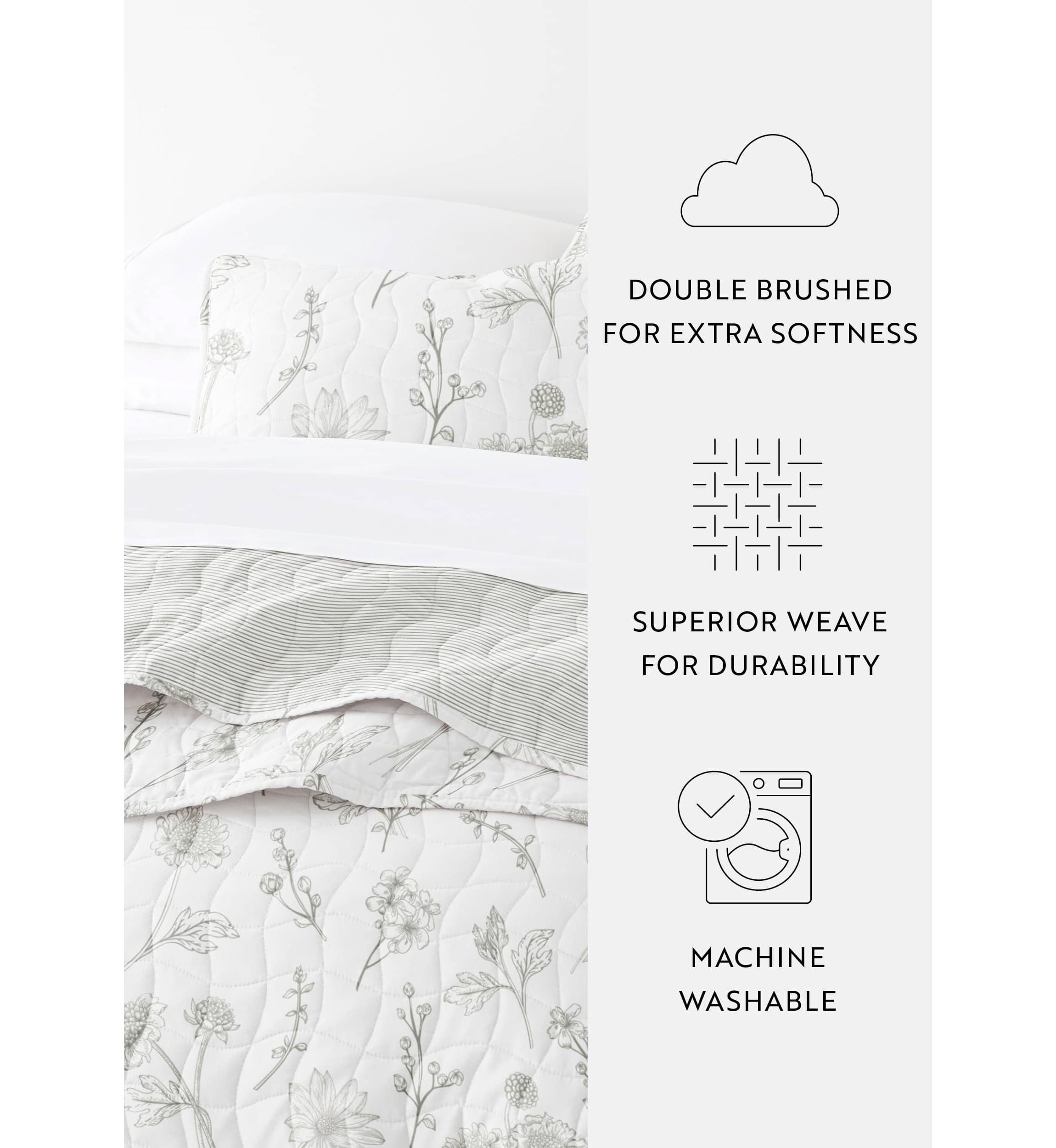 Ultra Soft Microfiber Reversible Blooming Daisy All Season Quilt Set with Shams
