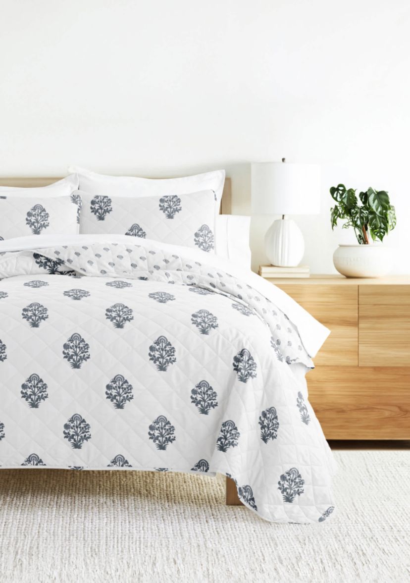 Quilt Coverlet Set All Season Patterned Reversible Microfiber Ultra Soft Bedding