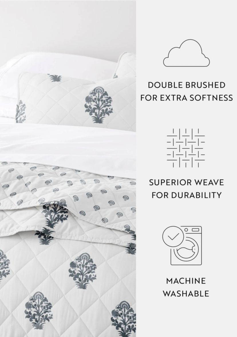 Quilt Coverlet Set All Season Patterned Reversible Microfiber Ultra Soft Bedding