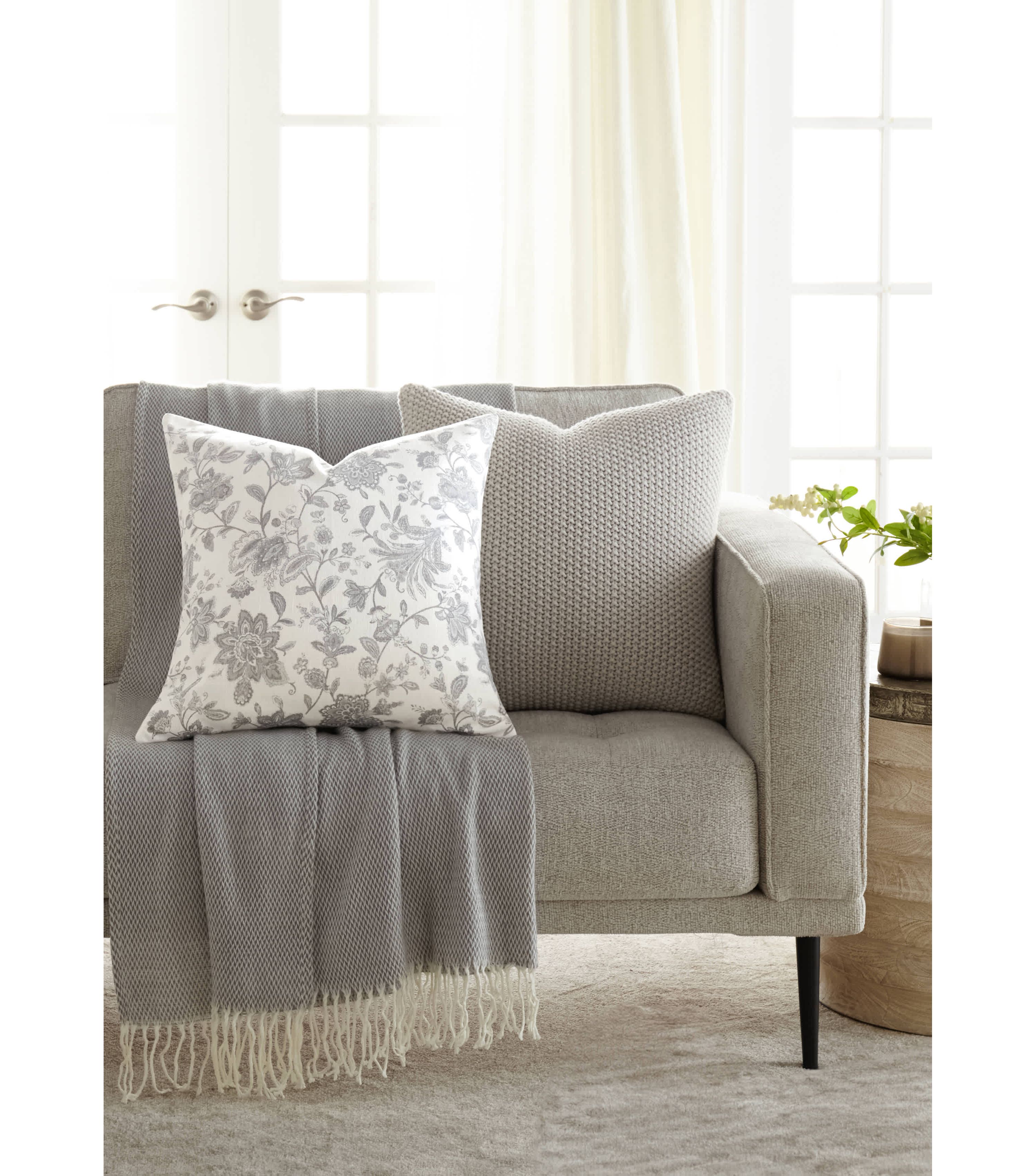 2-Pack Seed Stitch Knit Throw Pillows in Folk Leaves