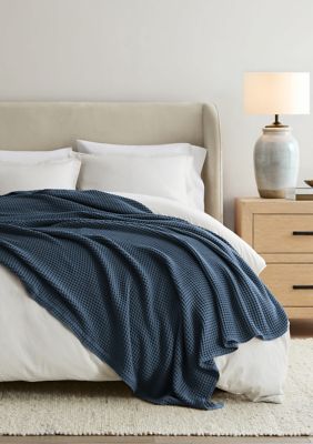 Luxury Inn 100% Cotton Soft Waffle Textured Bed Blanket, Navy Blue, King