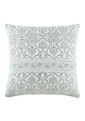Luxury Inn 100% Cotton Slub Antique Floral Decor Throw Pillow Cover, Light Blue, 20 x 20