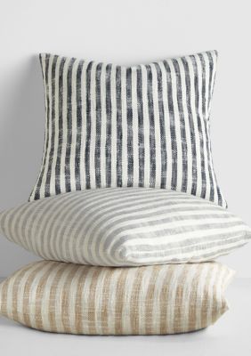 Luxury Inn 100% Cotton Slub Yarn-Dyed Striped Decor Throw Pillow Cover, Blue, 20 x 20