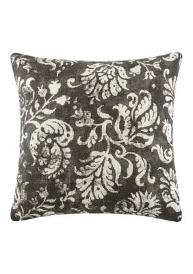 Luxury Inn 100% Cotton Slub Distressed Floral Decor Throw Pillow Cover, Grey, 20 x 20