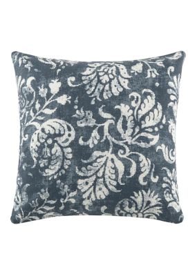 Luxury Inn 100% Cotton Slub Distressed Floral Decor Throw Pillow Cover, Navy Blue, 20 x 20