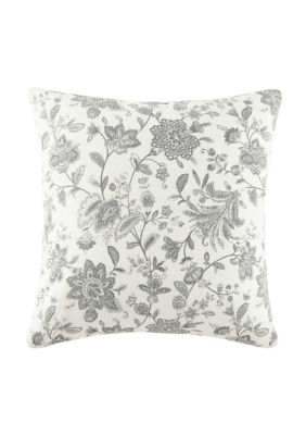 Luxury Inn 100% Cotton Slub Jacobean Floral Decor Throw Pillow Cover, Gray, 20 x 20