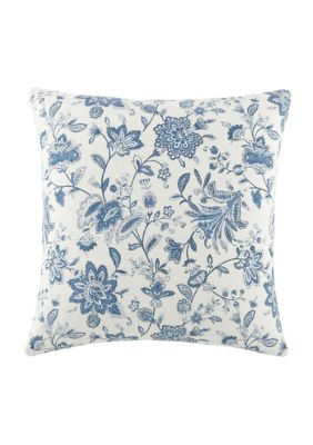 Luxury Inn 100% Cotton Slub Jacobean Floral Decor Throw Pillow Cover, Light Blue, 20 x 20