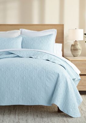 Luxury Inn Premium Ultra Soft Herring Pattern Quilted Coverlet Set, Blue, Twin