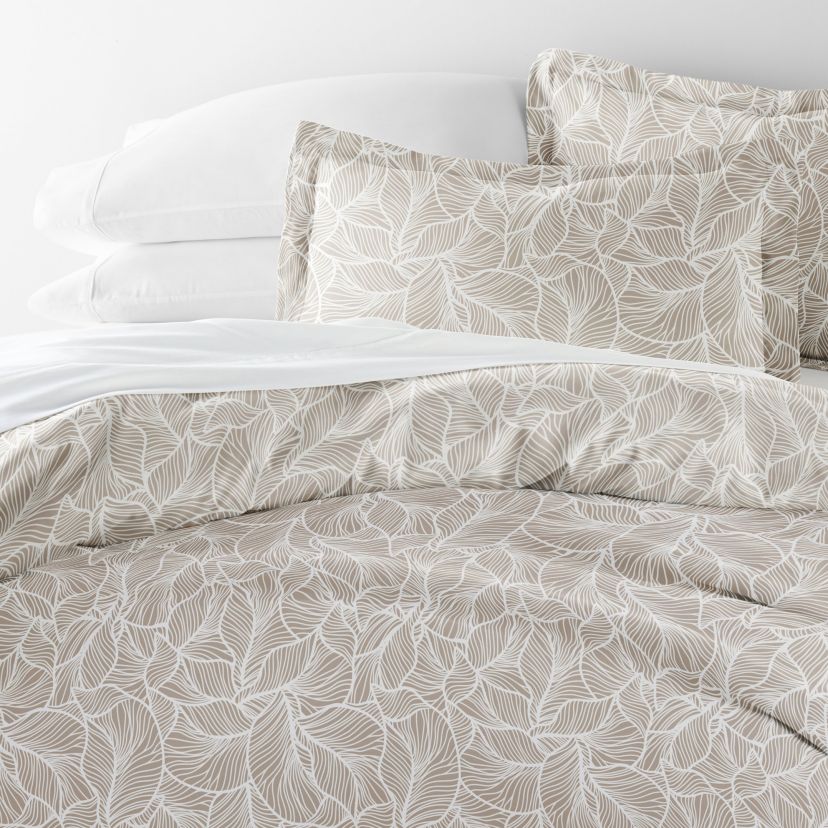 Duvet Cover Set Patterned Microfiber Ultra Soft Bedding in Linear Leaves