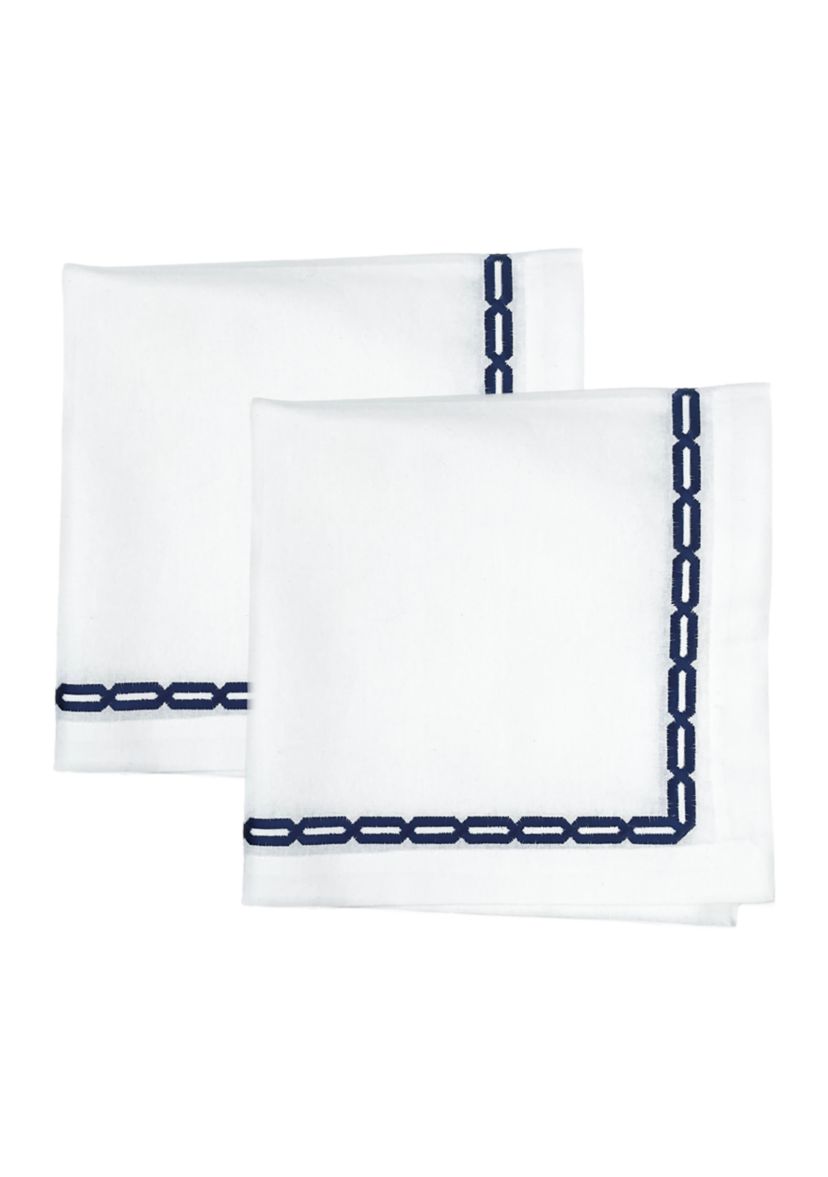 Set of 2 Embroidered Blue Napkins