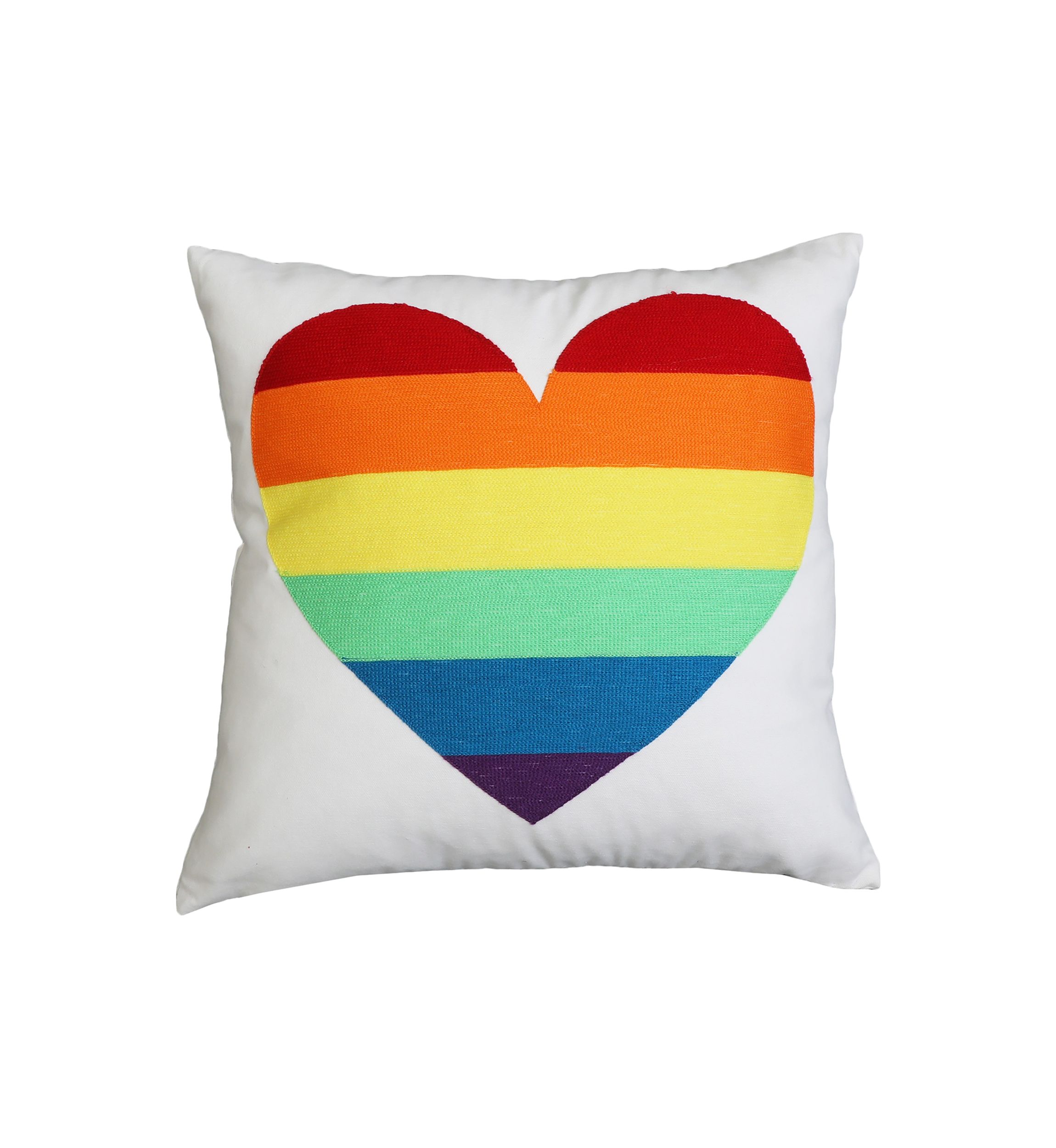 Embroidered Rainbow Heart Pillow 