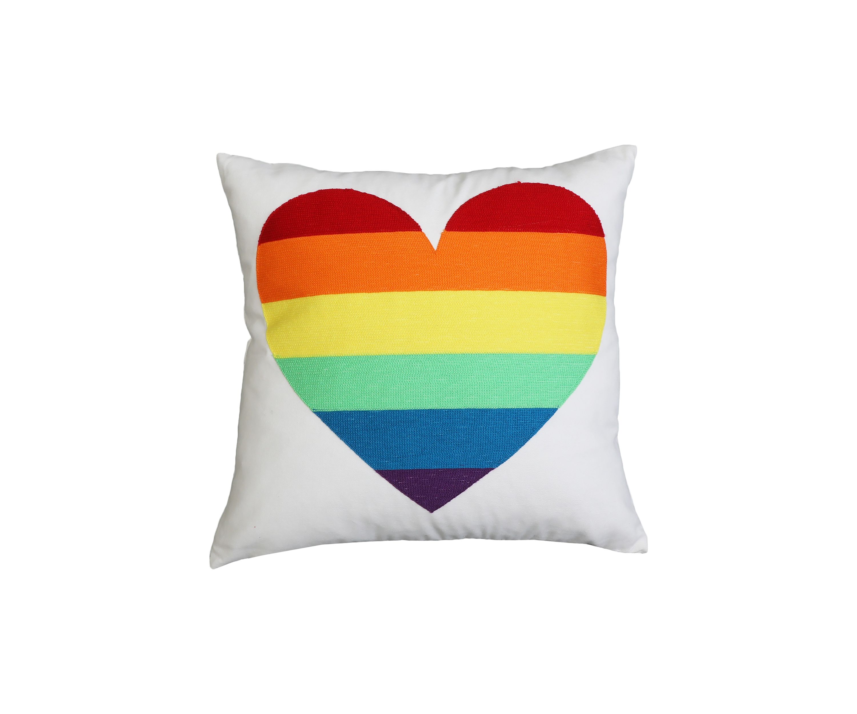 Embroidered Rainbow Heart Pillow 