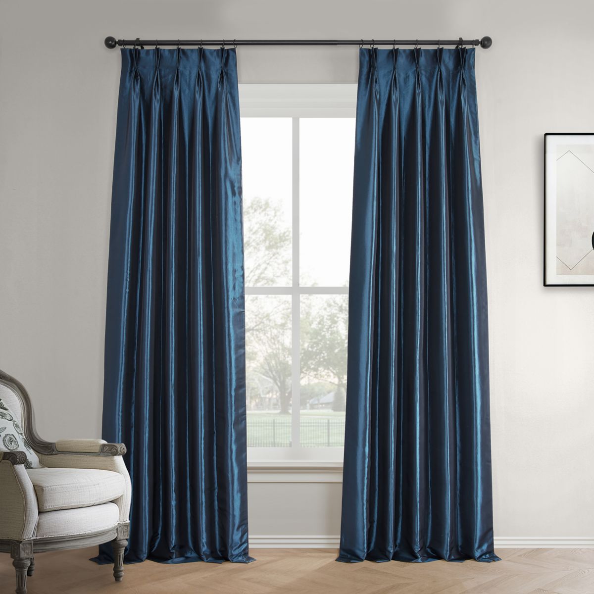 Faux Silk Taffeta Pleated Blackout Curtain