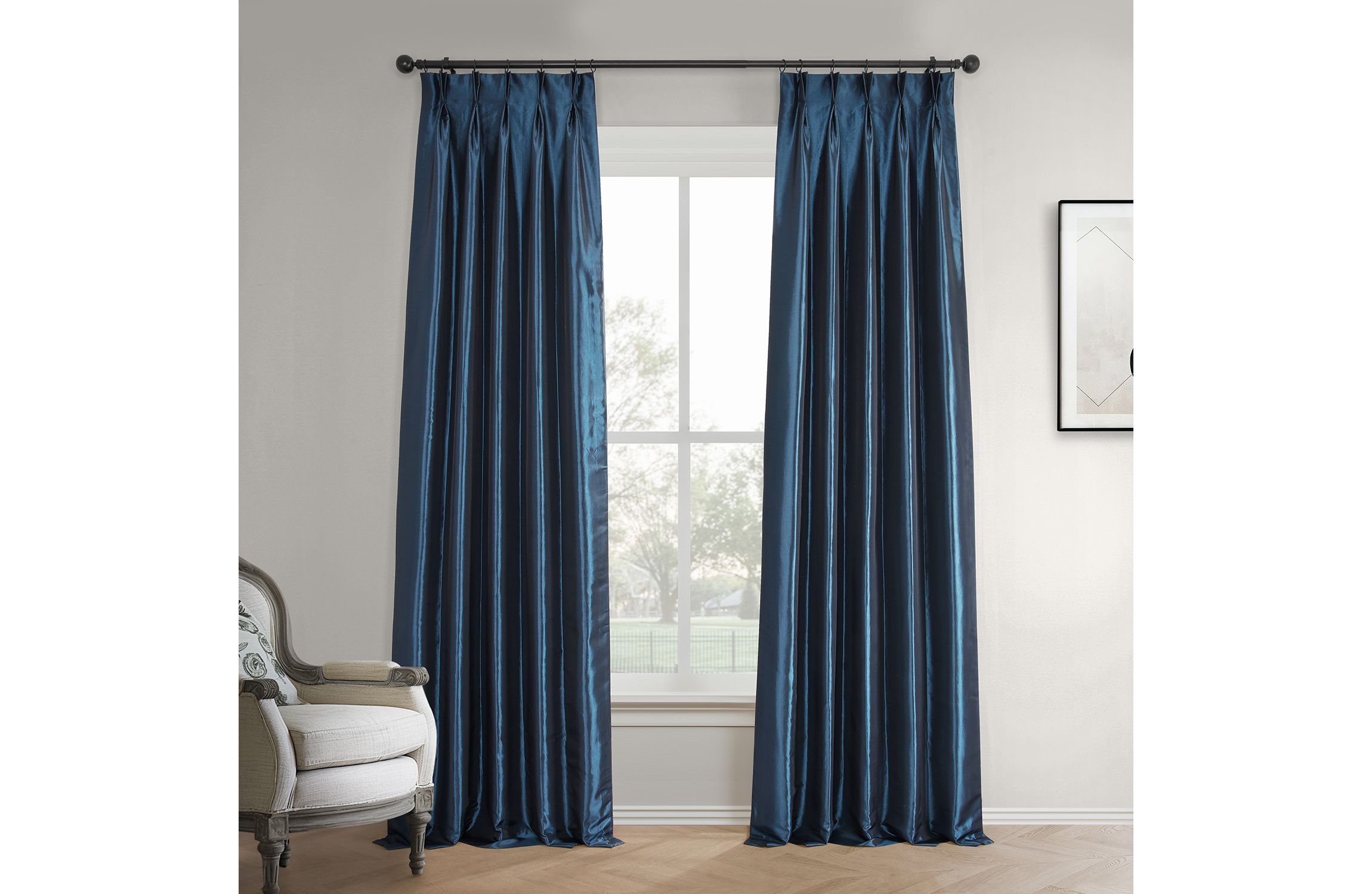 Faux Silk Taffeta Pleated Blackout Curtain