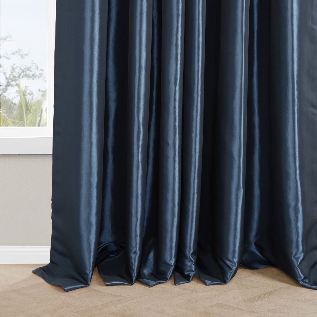 Faux Silk Taffeta Pleated Blackout Curtain