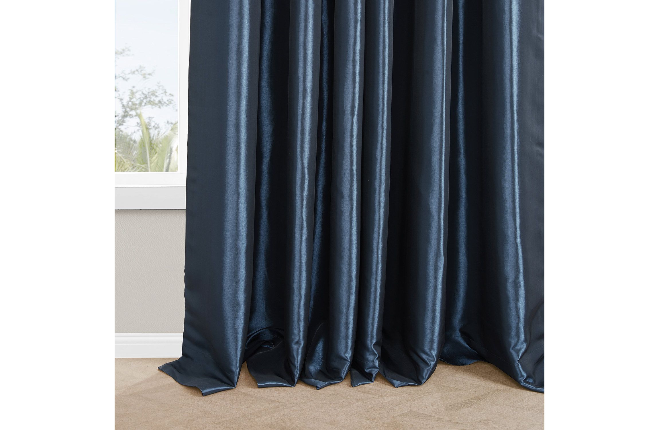 Faux Silk Taffeta Pleated Blackout Curtain