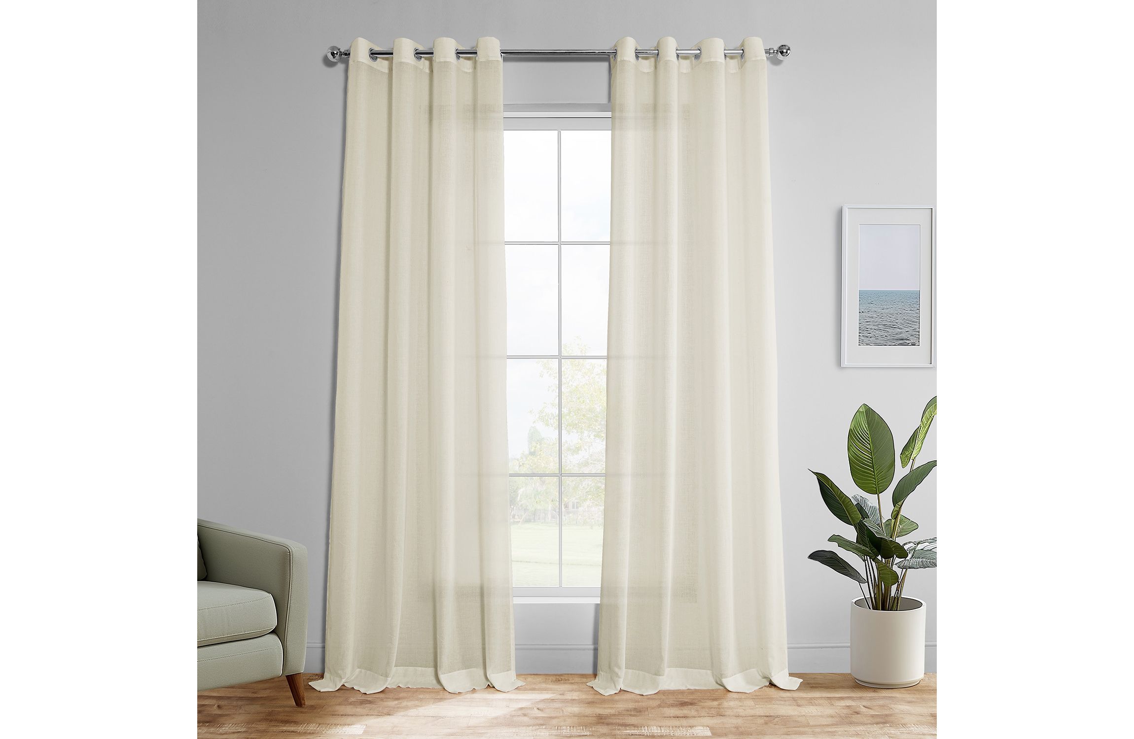 Faux Linen Grommet Sheer Curtain