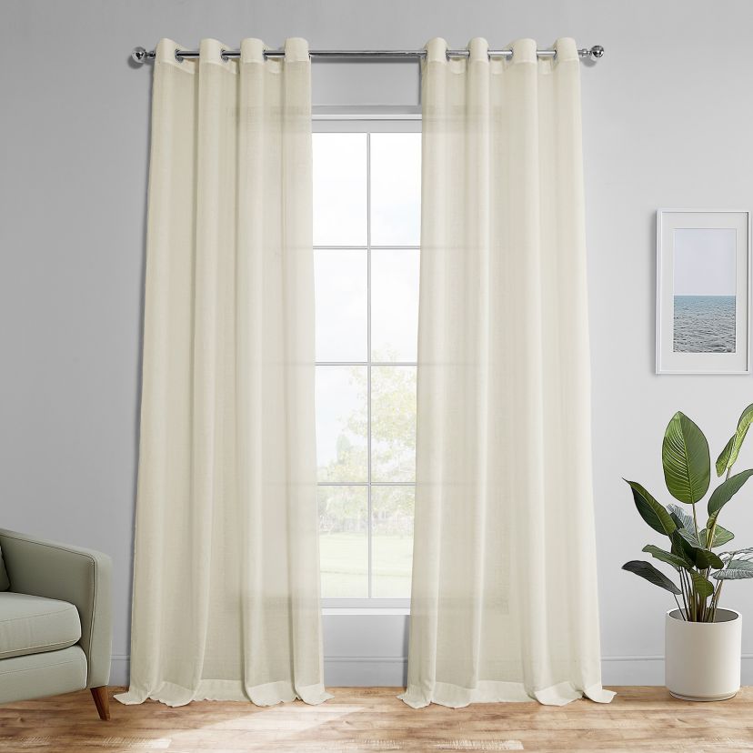 Faux Linen Grommet Sheer Curtain