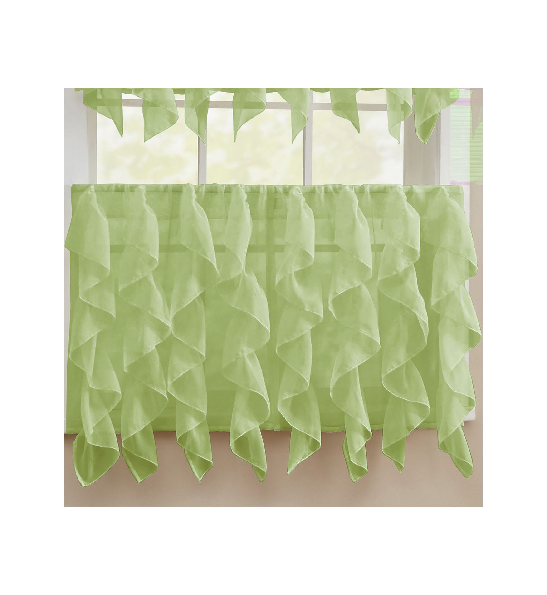Sheer Voile Vertical Ruffle Window Kitchen Curtain Tier Pair
