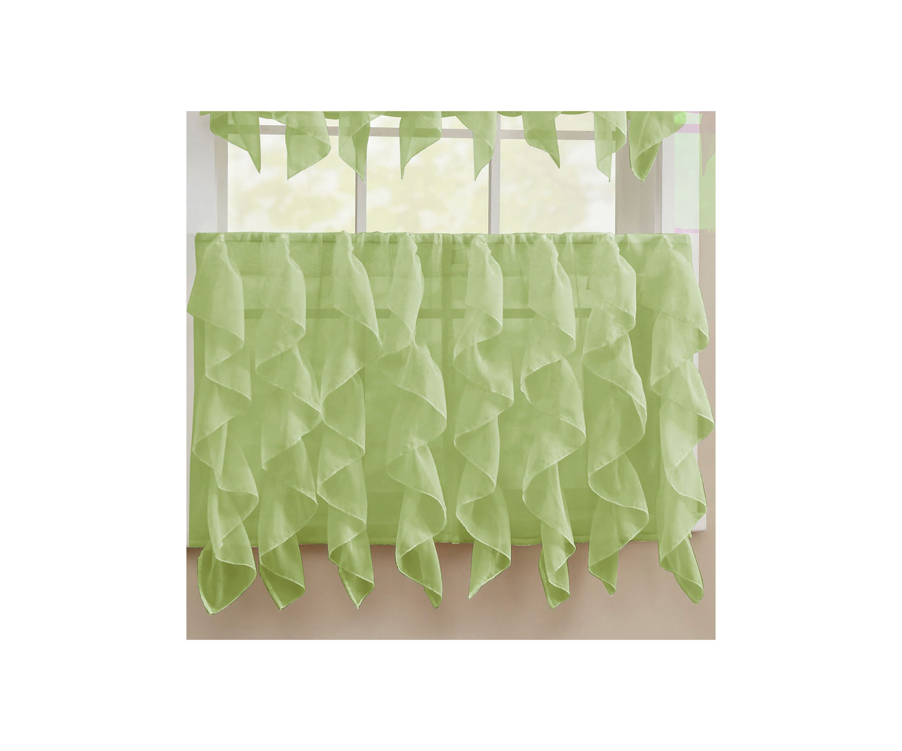 Sheer Voile Vertical Ruffle Window Kitchen Curtain Tier Pair
