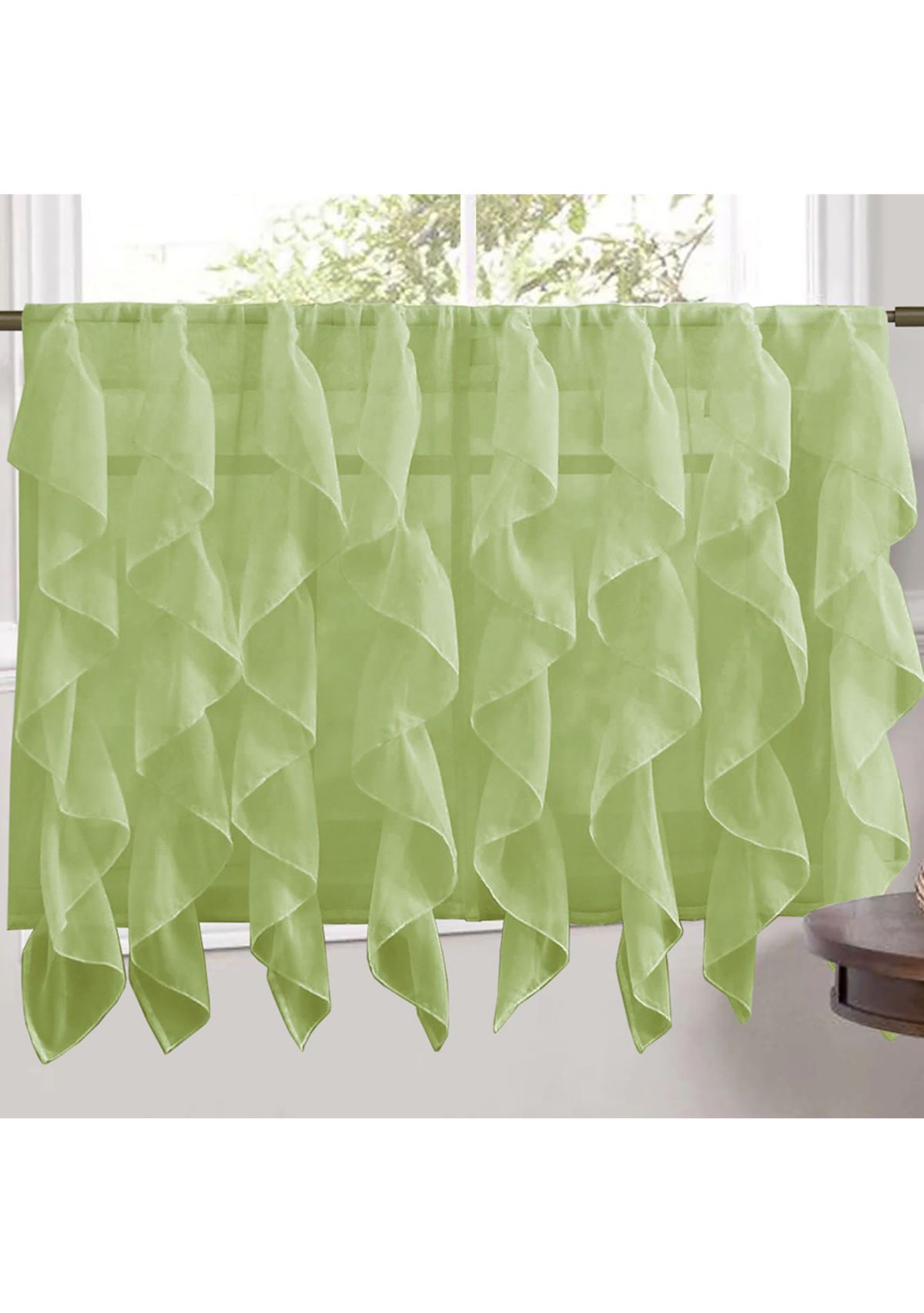 Sheer Voile Vertical Ruffle Window Kitchen Curtain Tier Pair
