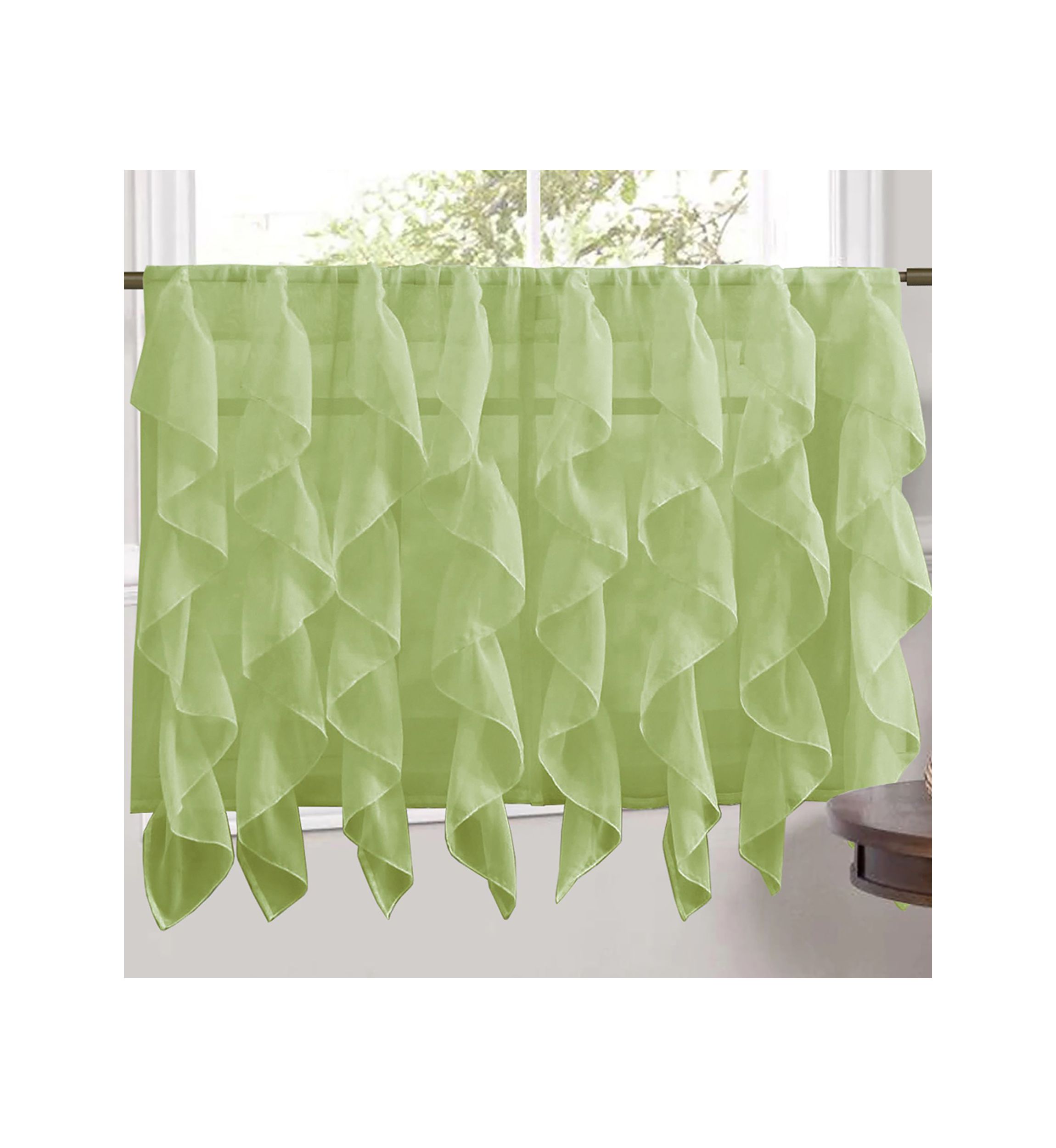 Sheer Voile Vertical Ruffle Window Kitchen Curtain Tier Pair