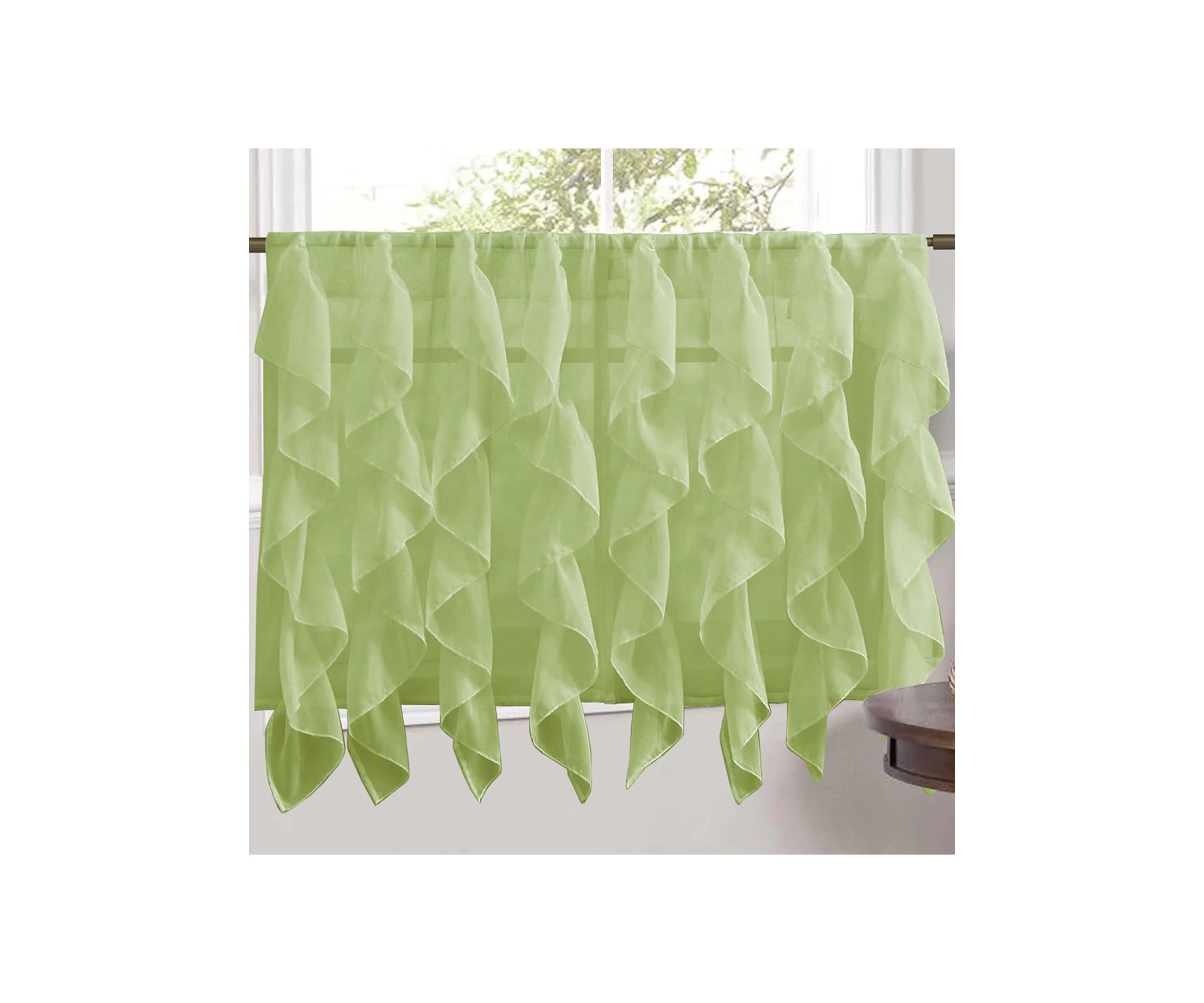 Sheer Voile Vertical Ruffle Window Kitchen Curtain Tier Pair