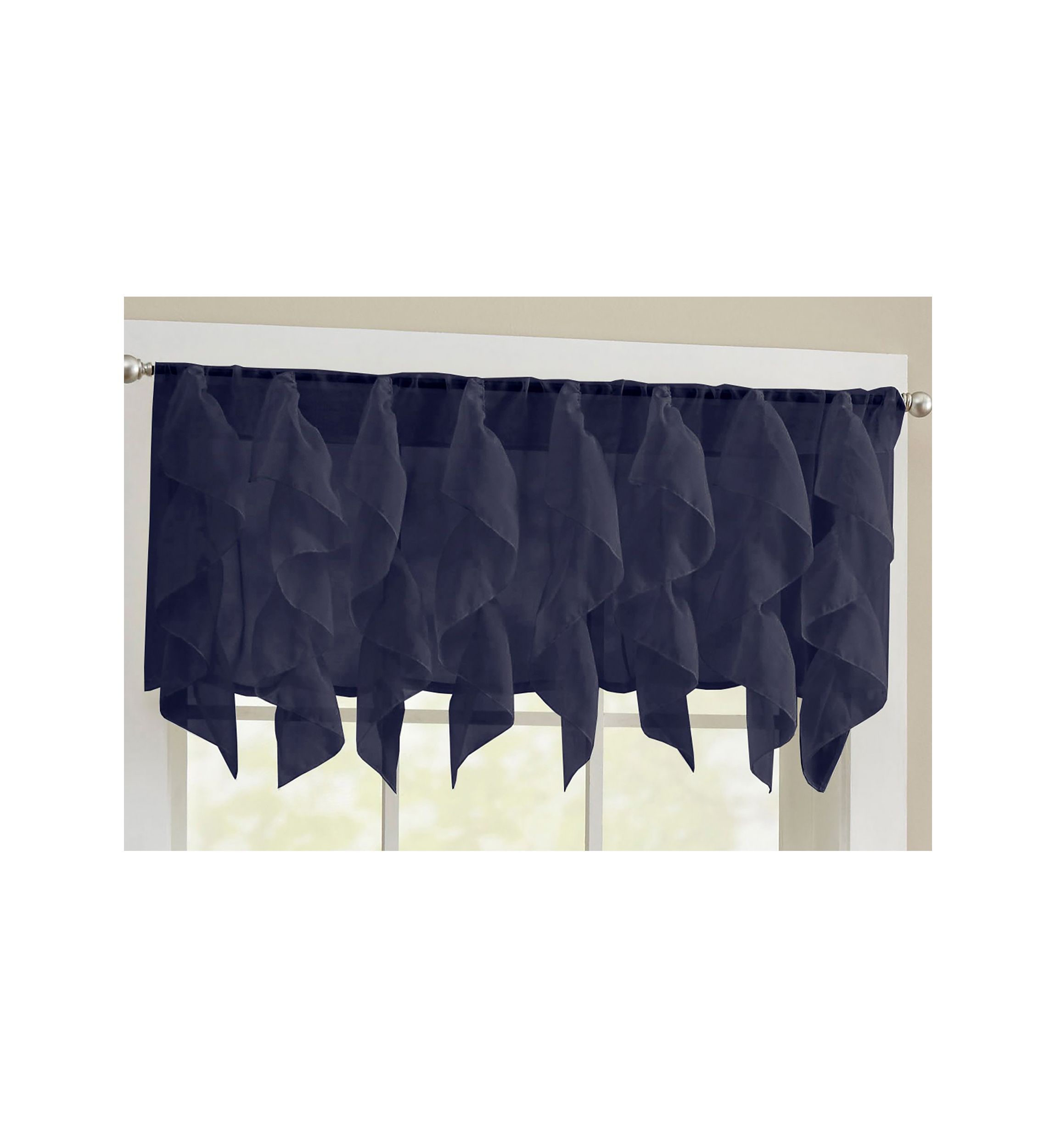 Sheer Voile Vertical Ruffle Window Kitchen Curtain Tier Pair
