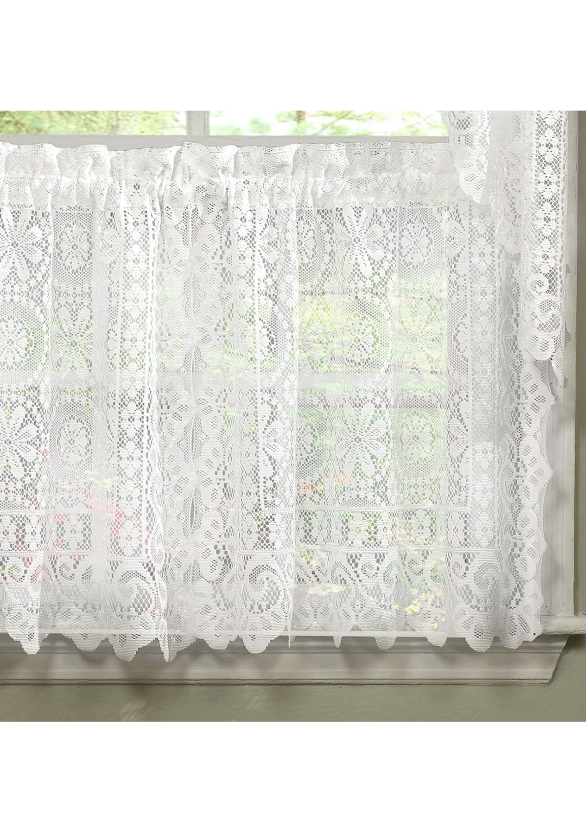 Old World Style Floral Heavy Lace Kitchen Curtain Tier