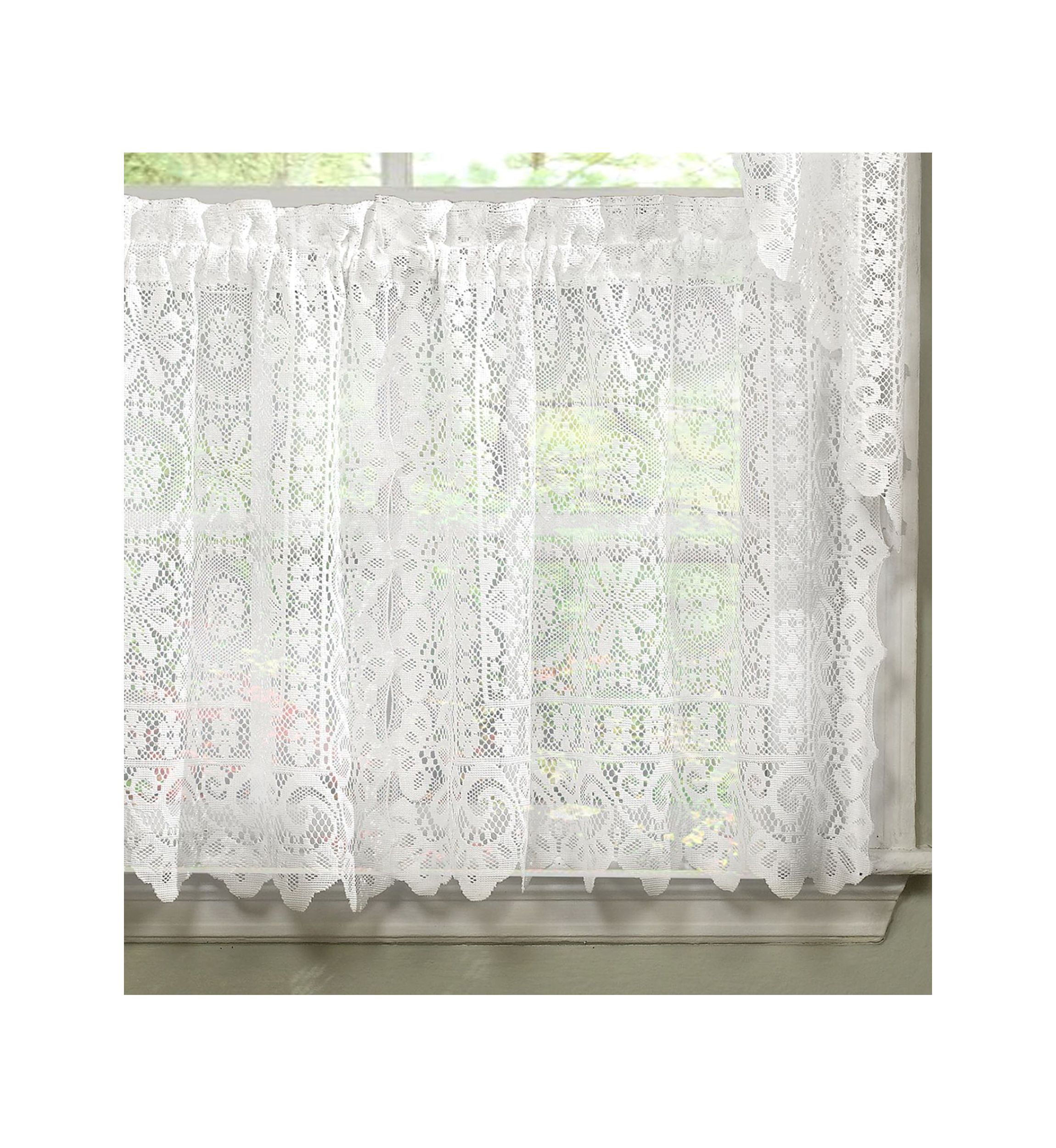 Old World Style Floral Heavy Lace Kitchen Curtain Tier