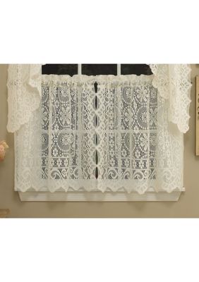 Sweet Home Collection Old World Style Floral Heavy Lace Kitchen Curtain Tier