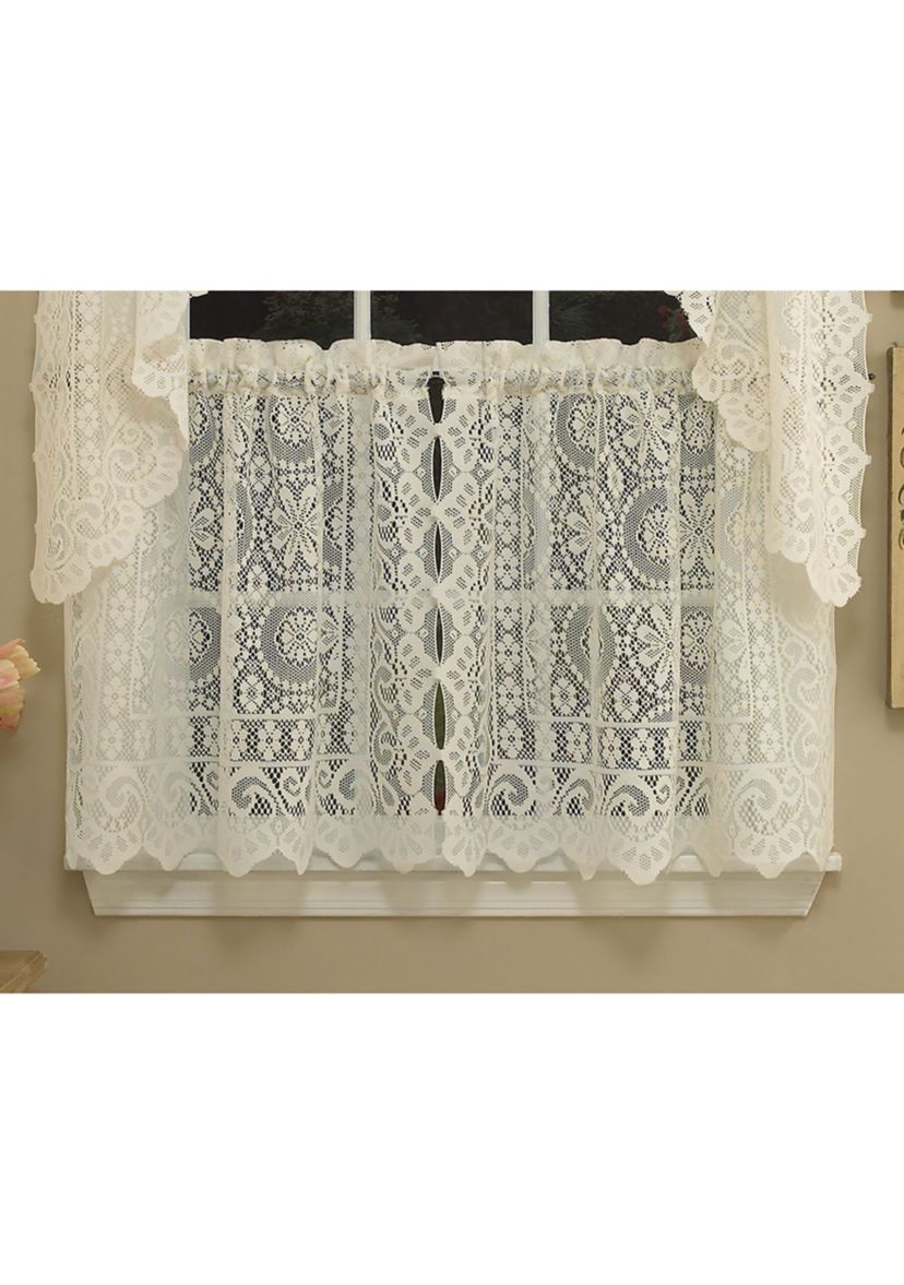 Old World Style Floral Heavy Lace Kitchen Curtain Tier